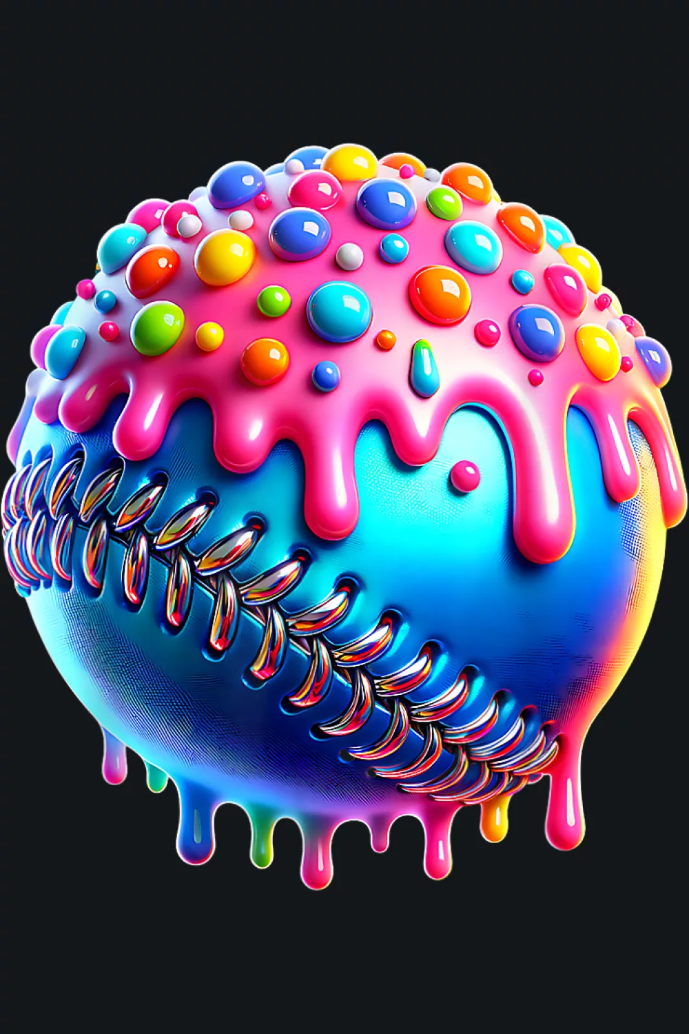 Youth baseball ball with multicolor drip sprinkles