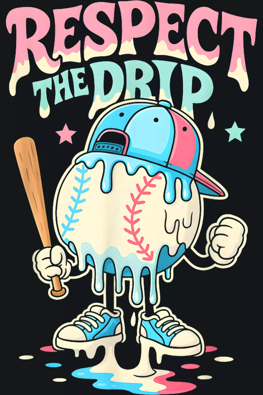 Ice Cream Drip Baseball Shirts for Kids with a bold cartoon batter and confident look