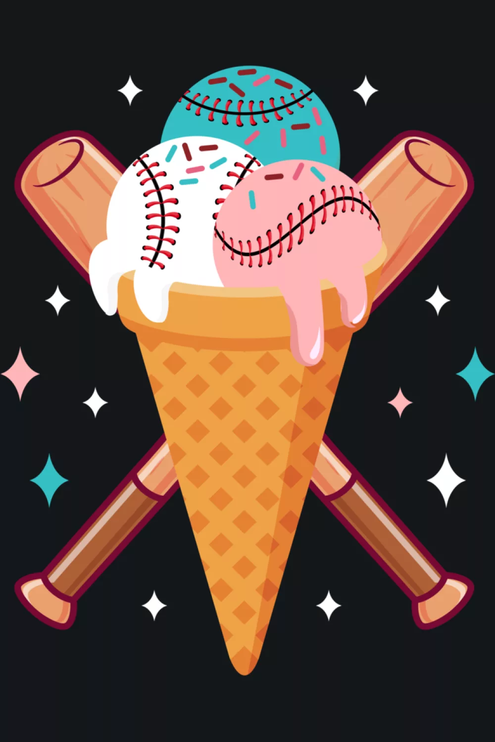 baseball ice cream cone with simple drips and a clean sweet summer look