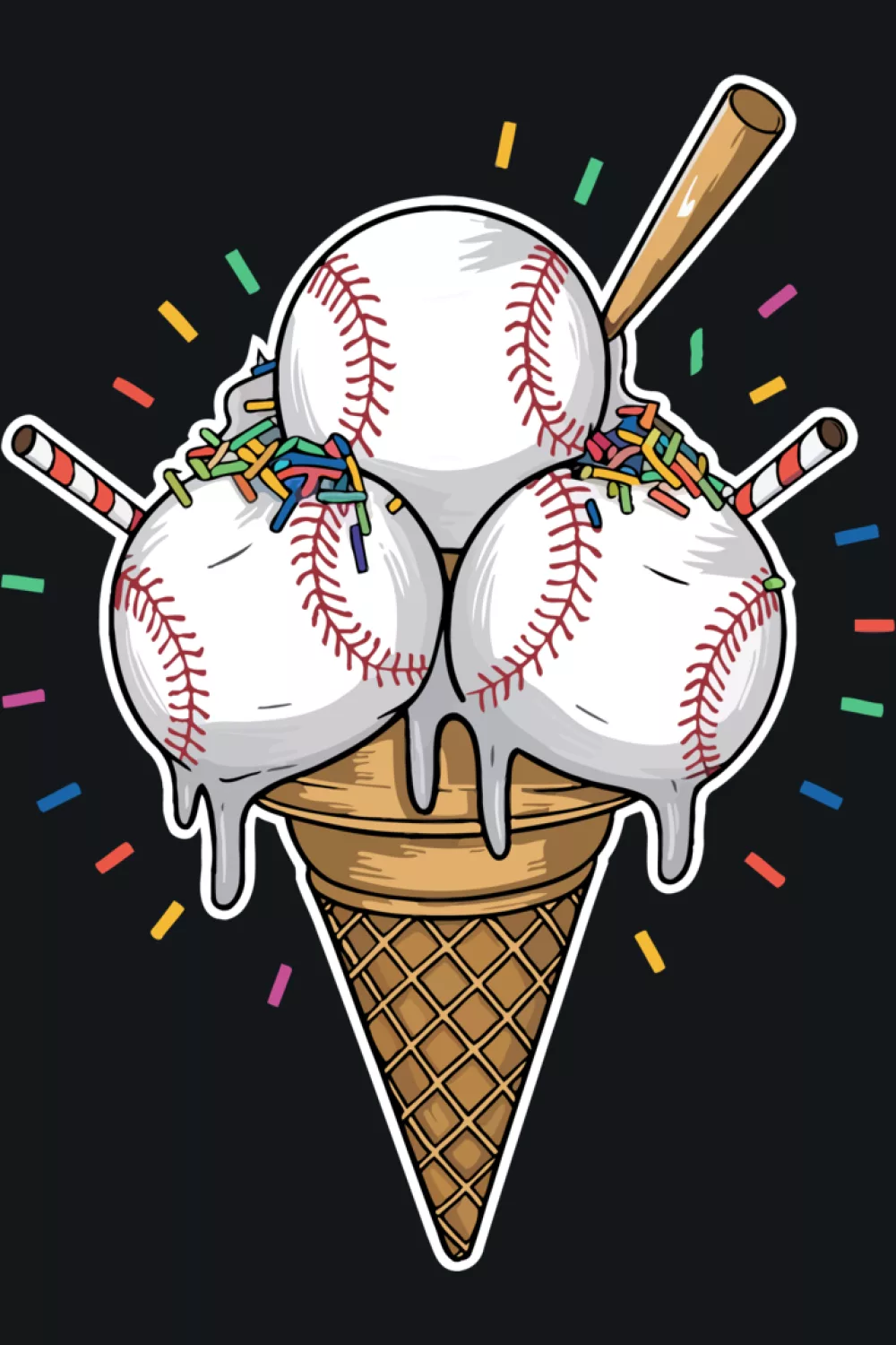 baseball ice cream cone with sporty drips and bold splashes for a fan outfit