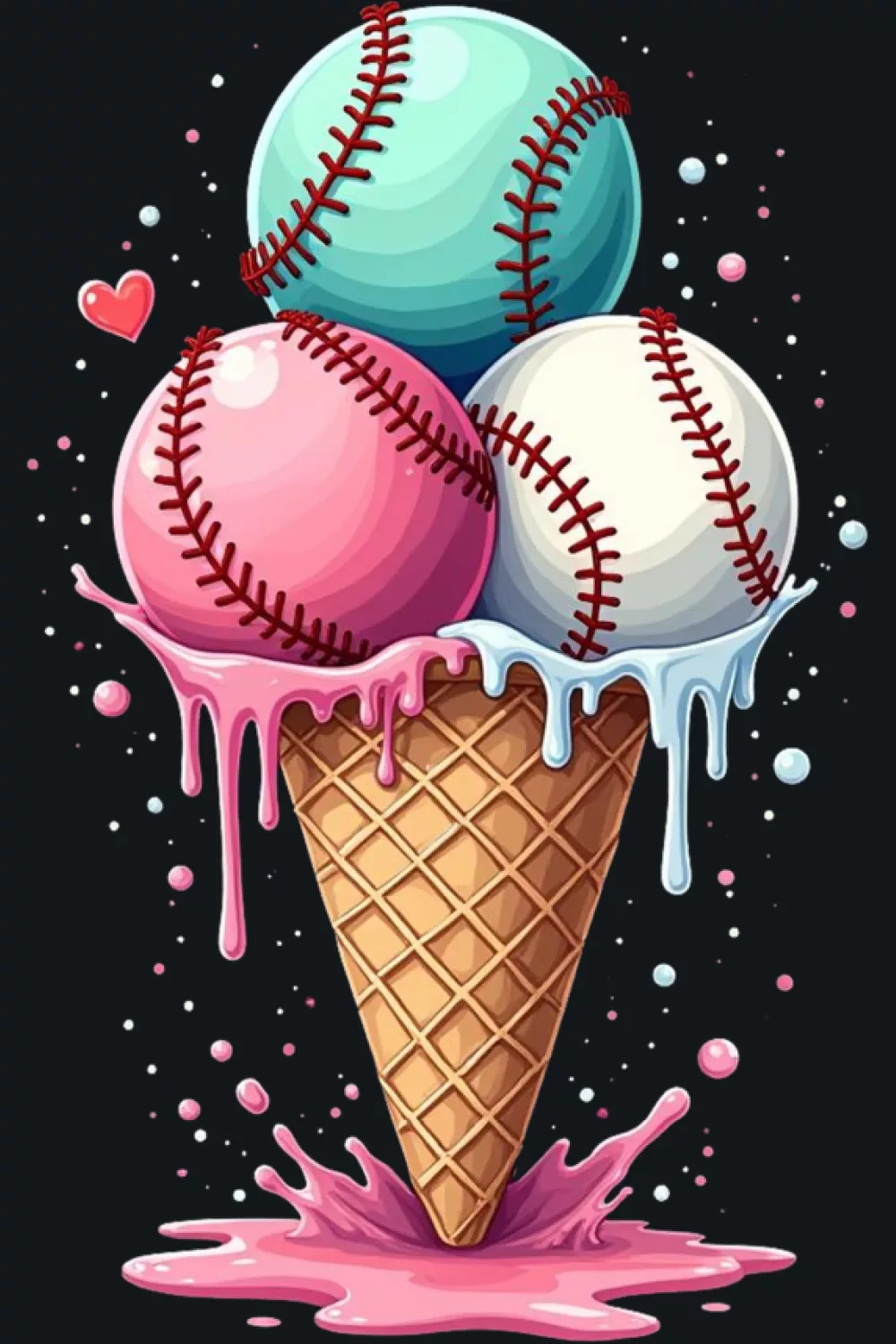 colorful dripping baseball cone with watercolor splashes and a bright summer mood