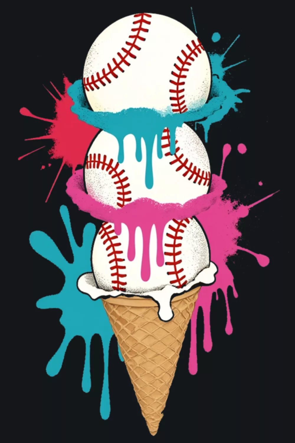 watercolor sports lover baseball ice cream cone with soft drips for summer baseball outfits