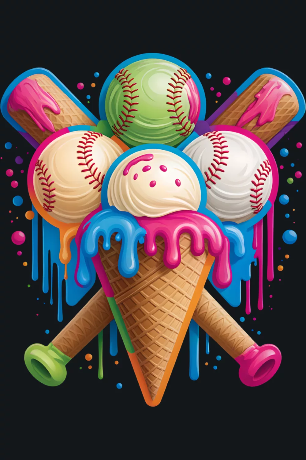 bright dripping baseball cone with watercolor accents for a playful summer fit