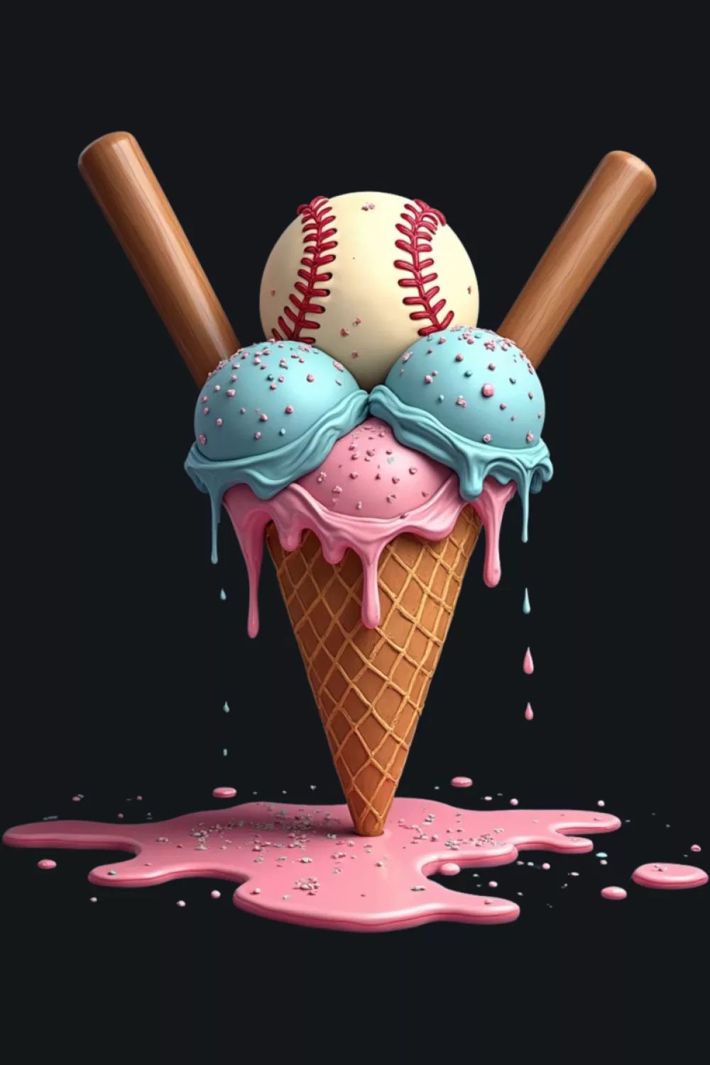 bright watercolor baseball cone with dripping paint style for summer baseball fans