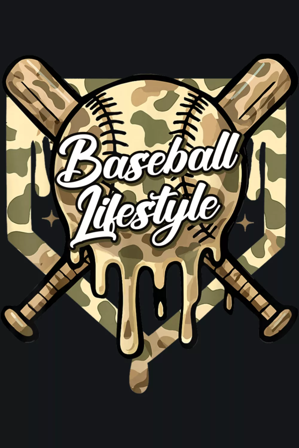 Playground baseball lifestyle drip graphic with crossed bats behind the ball for youth fans