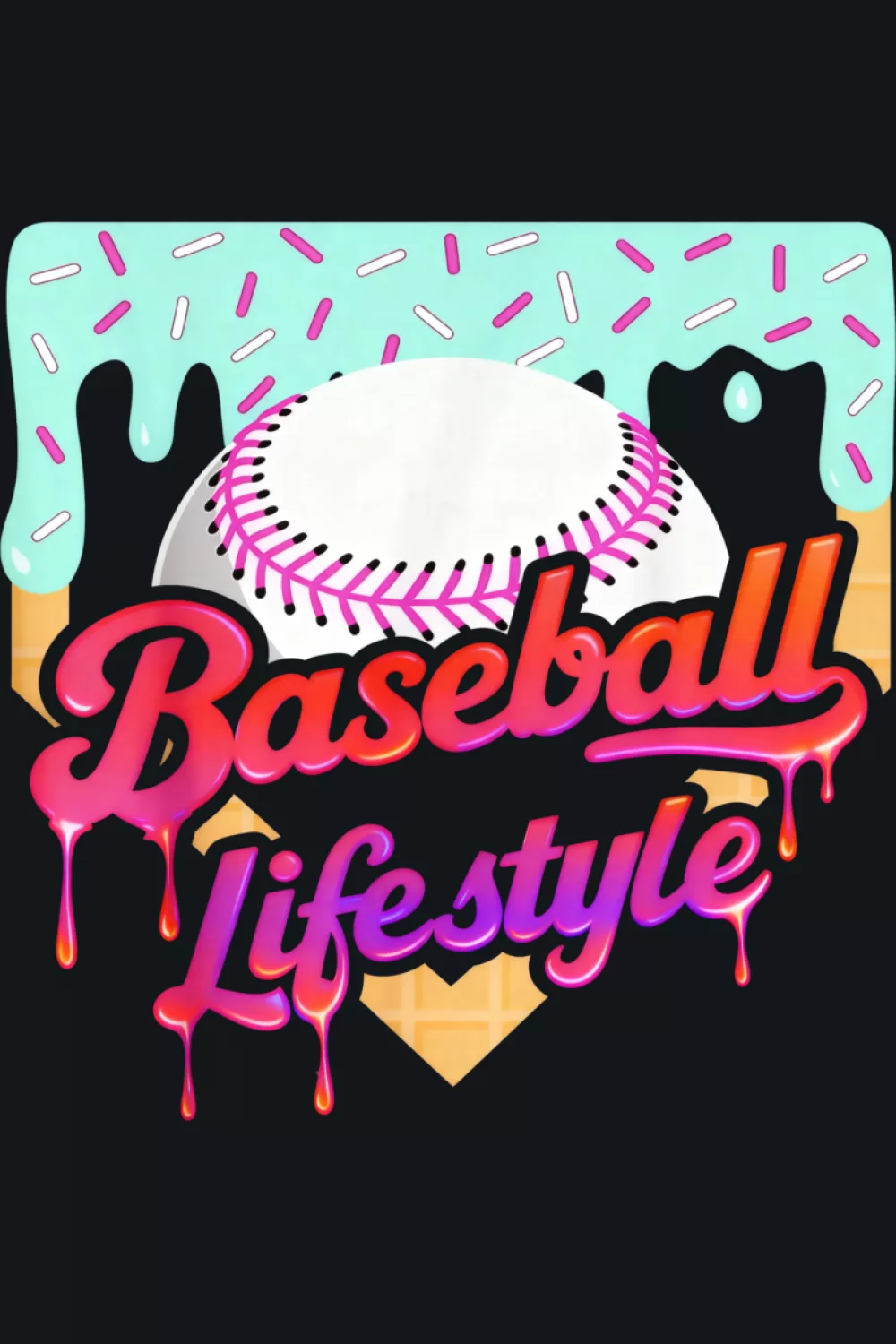 Winter baseball lifestyle drip graphic with compact chest logo style for youth fans