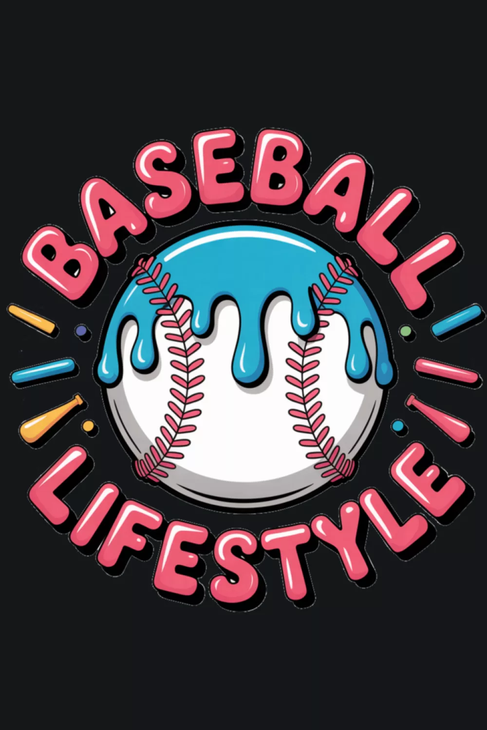Soft pastel baseball lifestyle drip graphic with home plate icon for youth fans