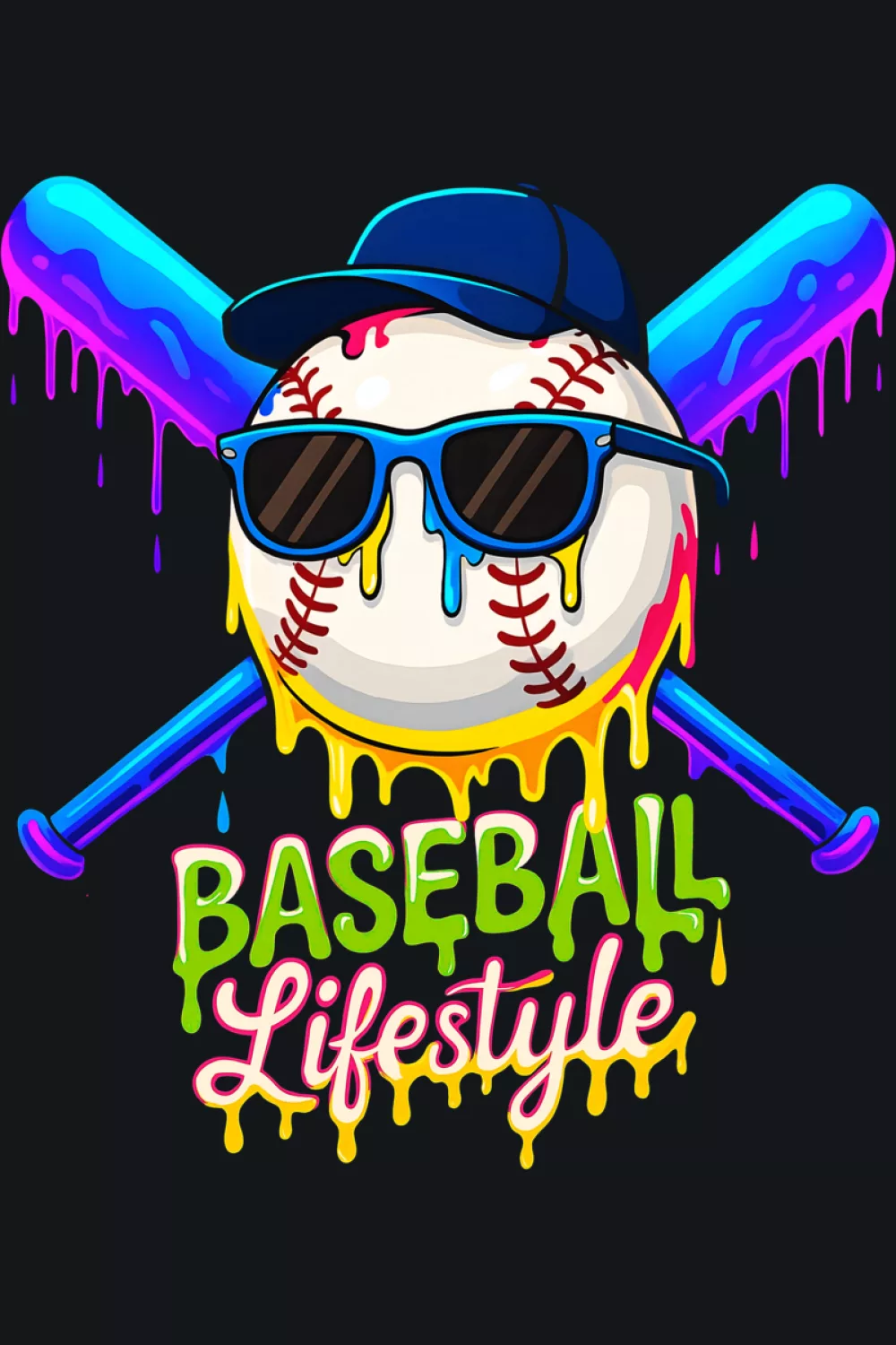 Soft pastel baseball lifestyle drip graphic with home plate icon for youth fans