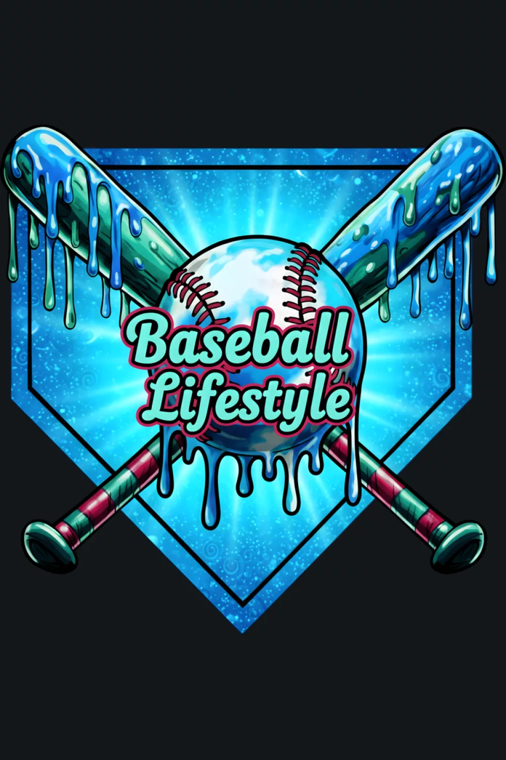 Playground baseball lifestyle drip graphic with crossed bats behind the ball for youth fans