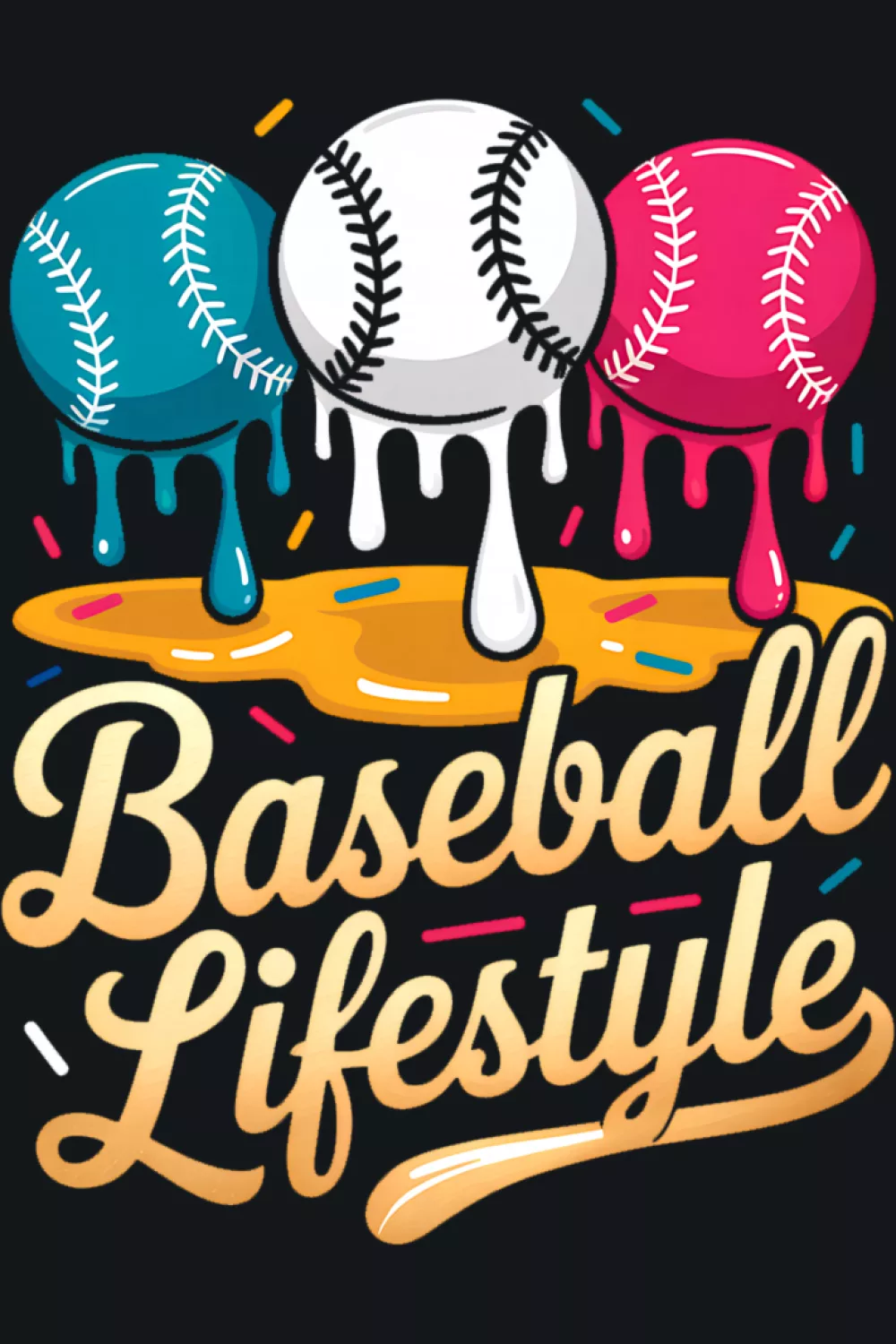 Baseball Lifestyle Drip Shirts graphic with bright baseball and ice cream drip art for young fans