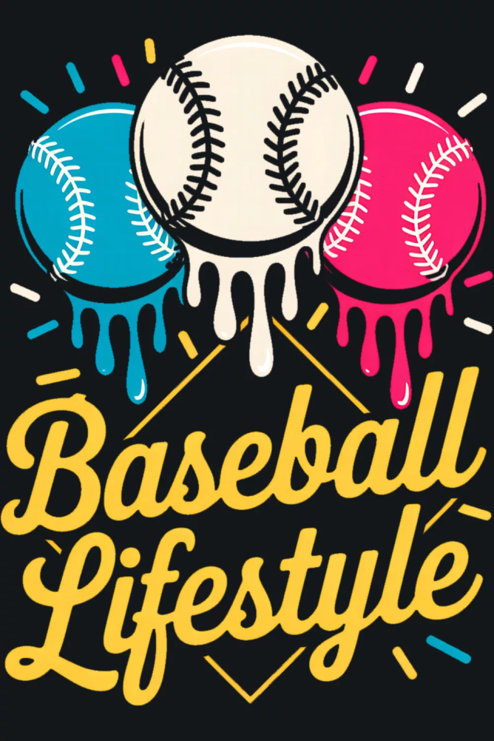 Midnight baseball lifestyle drip graphic with crossed bats behind the ball for youth fans