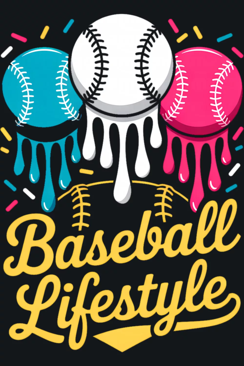 Retro baseball lifestyle drip graphic with sparkling stars around the logo for youth fans