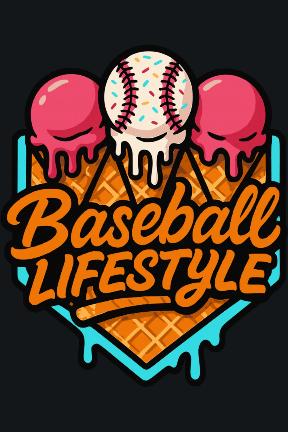 Festival baseball lifestyle drip graphic with stacked bats and balls for youth fans