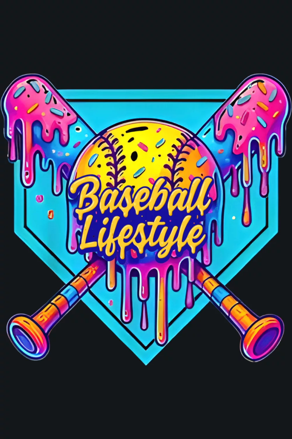 Weekend baseball lifestyle drip graphic with large script lettering for youth fans