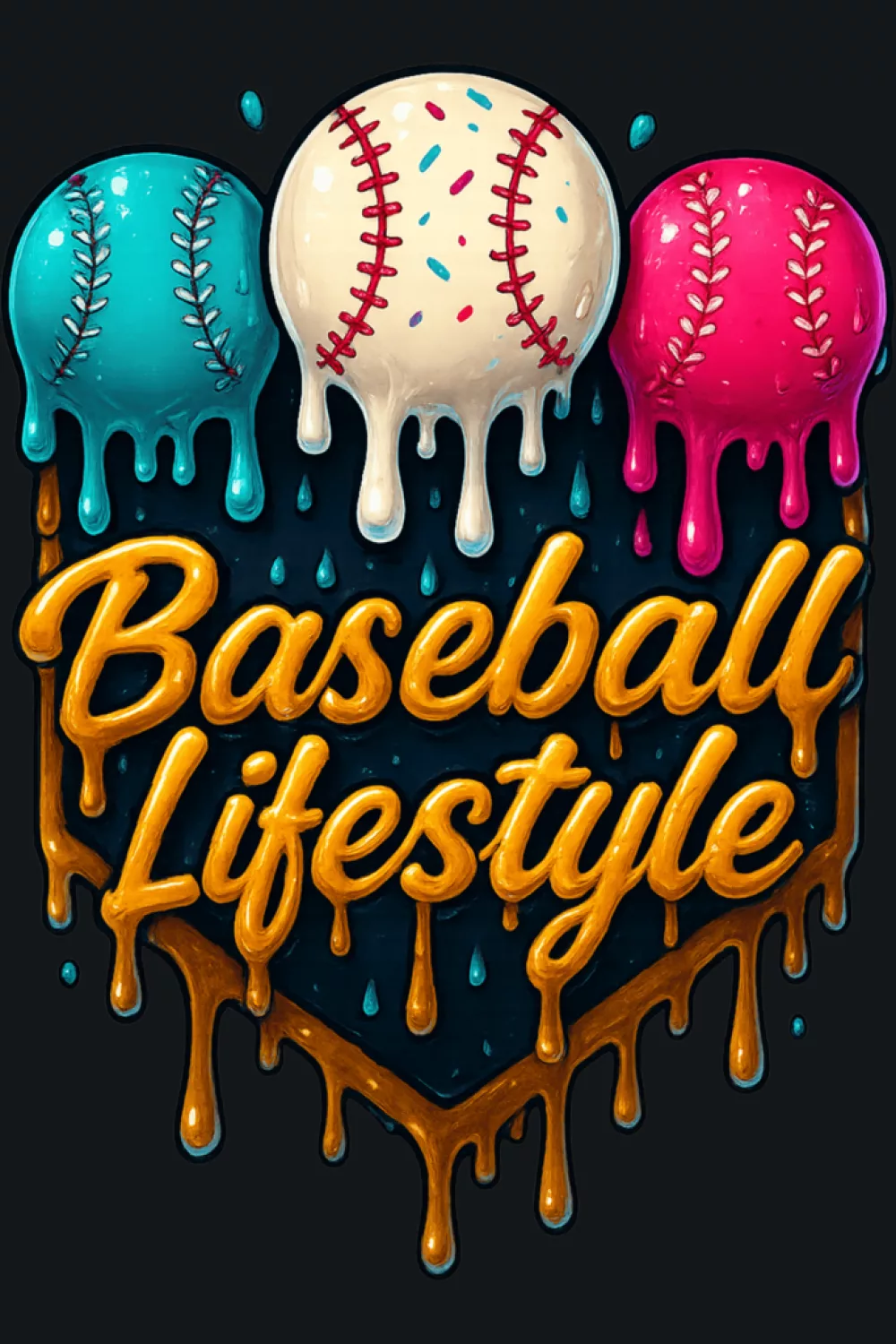 Stadium baseball lifestyle drip graphic with home plate icon for youth fans