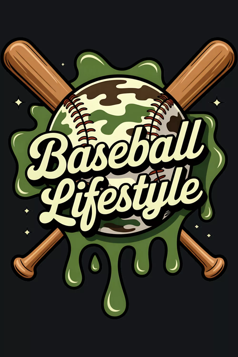 Clubhouse baseball lifestyle drip graphic with dripping scoops of ice cream for youth fans