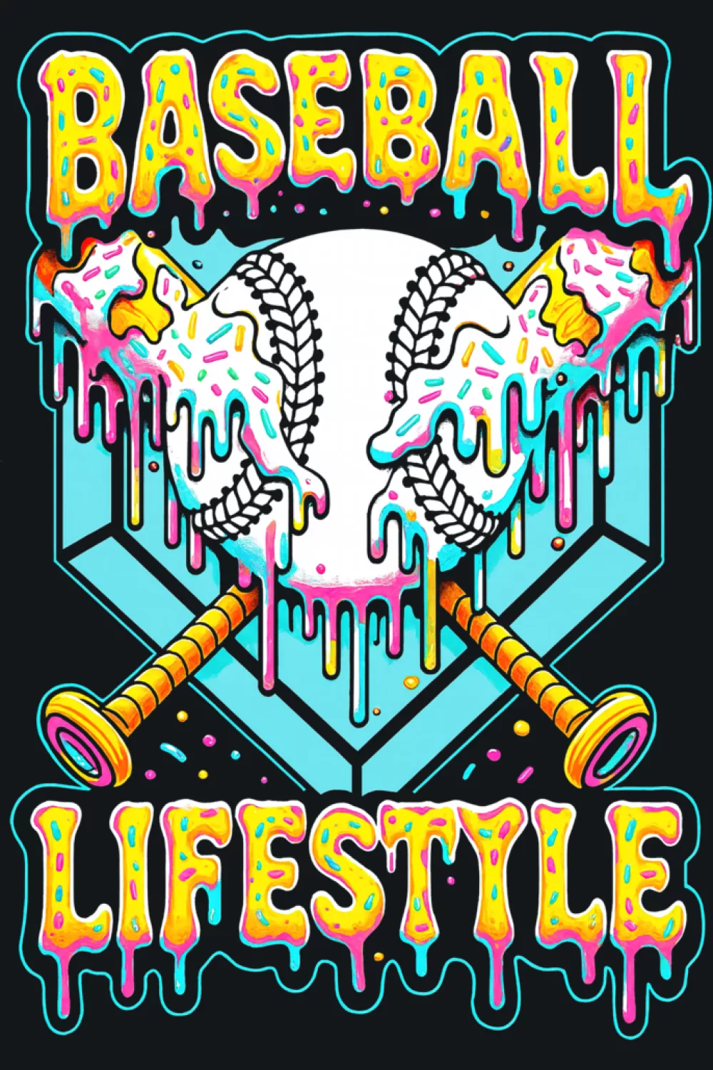 Cozy baseball lifestyle drip graphic with tall vertical layout for youth fans