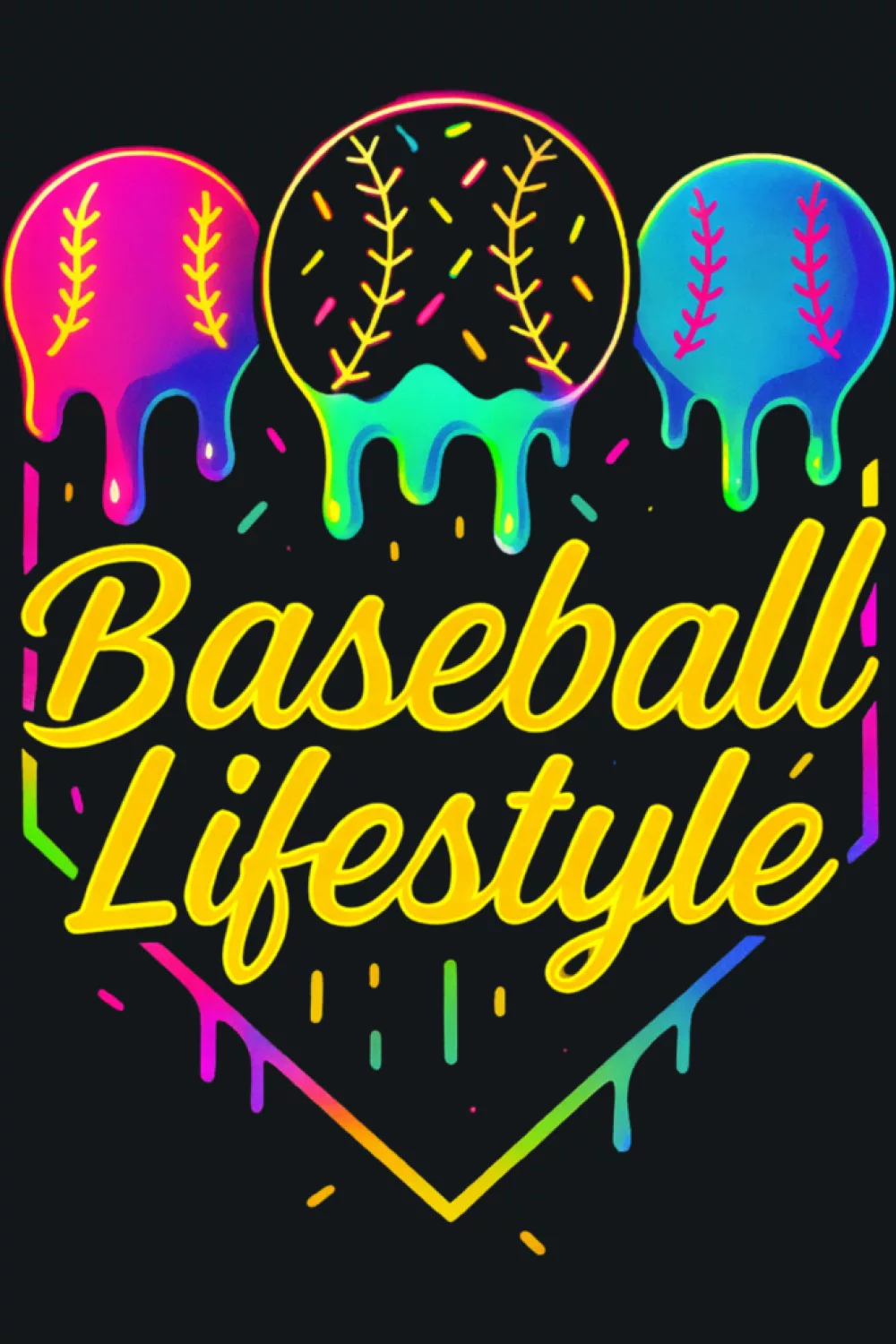 Lively baseball lifestyle drip graphic with compact chest logo style for youth fans