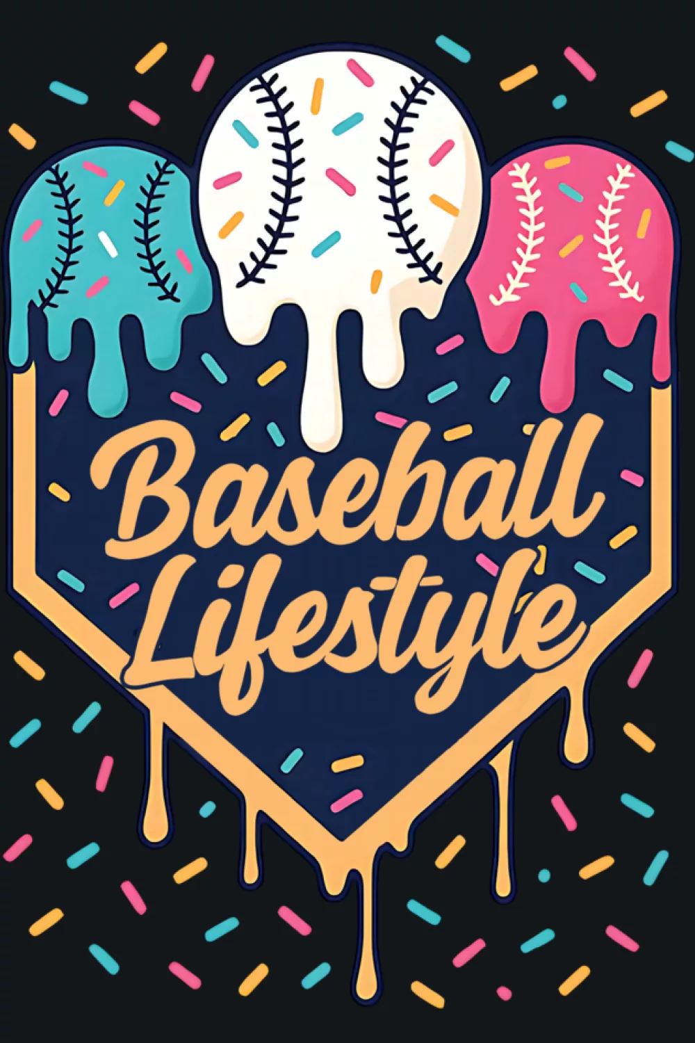 Bold baseball lifestyle drip graphic with simple circle badge layout for youth fans