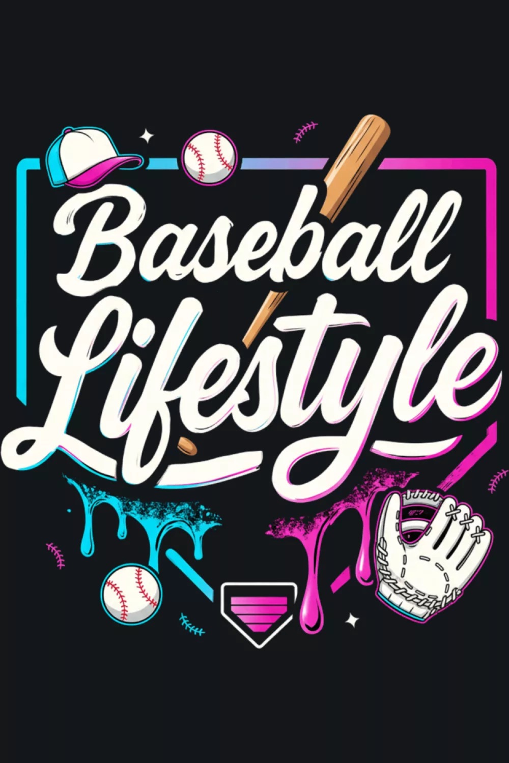 Sunset baseball lifestyle drip graphic with dripping scoops of ice cream for youth fans