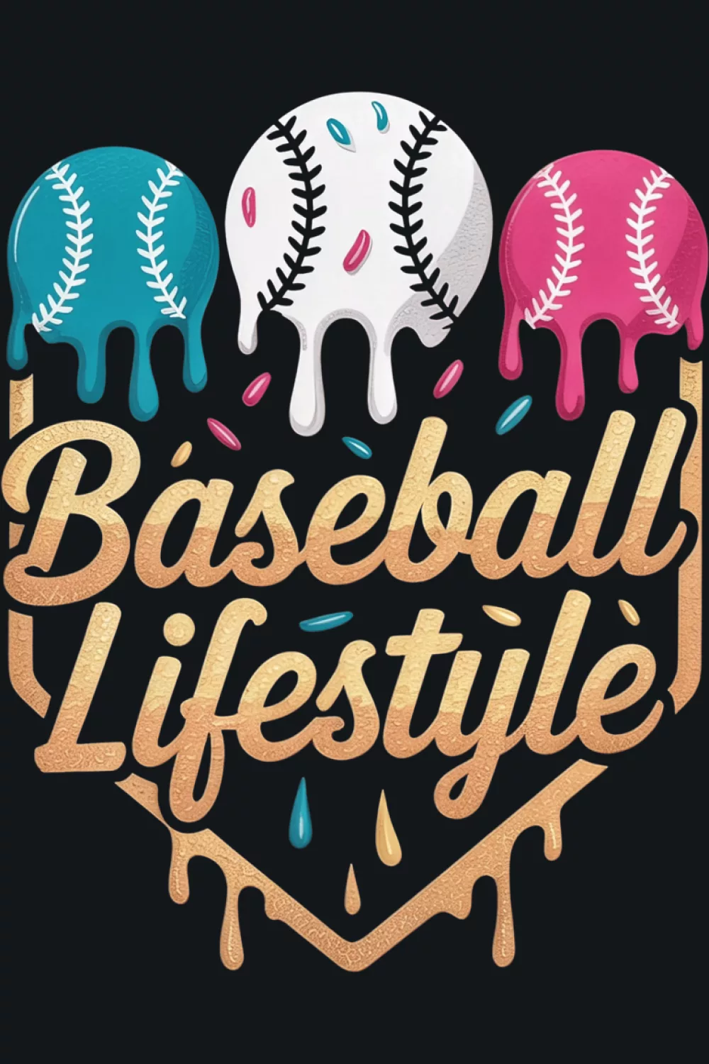 Bold baseball lifestyle drip graphic with simple circle badge layout for youth fans