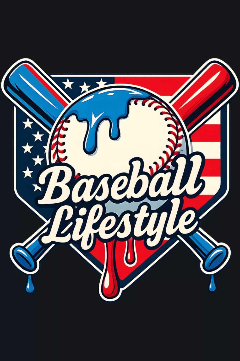 Neon baseball lifestyle drip graphic with large script lettering for youth fans