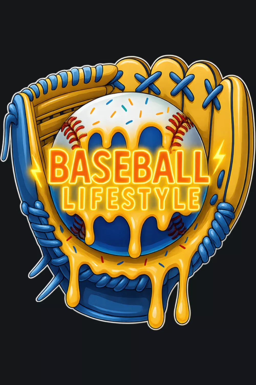 Cozy baseball lifestyle drip graphic with tall vertical layout for youth fans