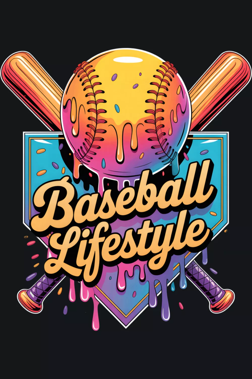 Summer baseball lifestyle drip graphic with tall vertical layout for youth fans