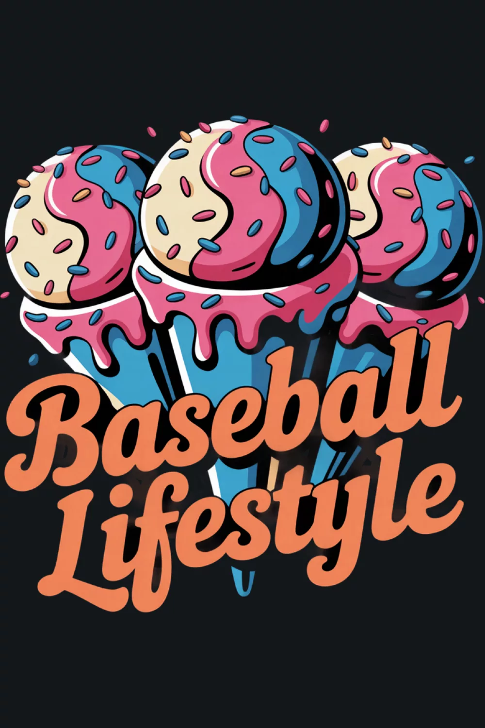 Weekend baseball lifestyle drip graphic with large script lettering for youth fans
