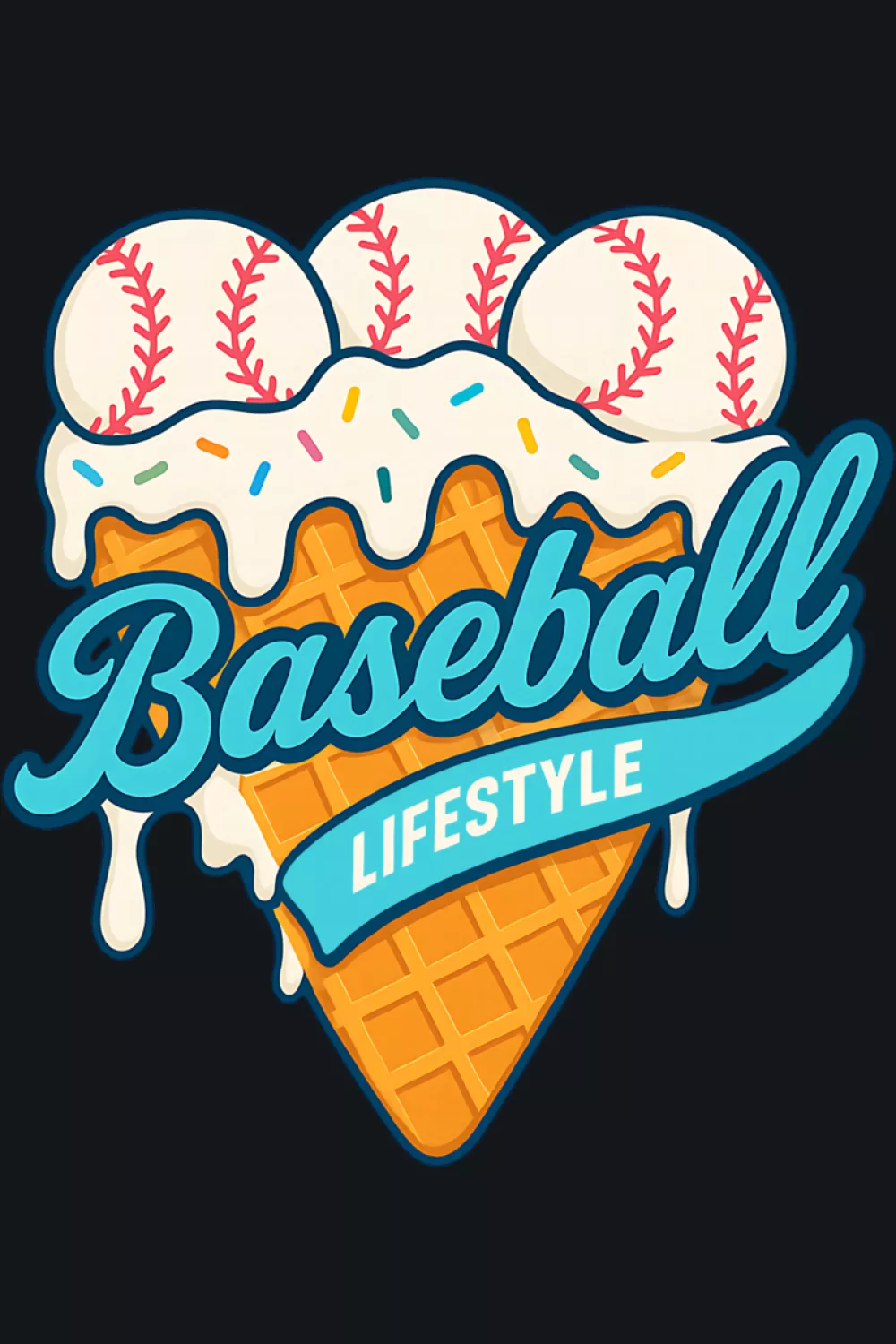 Summer baseball lifestyle drip graphic with tall vertical layout for youth fans