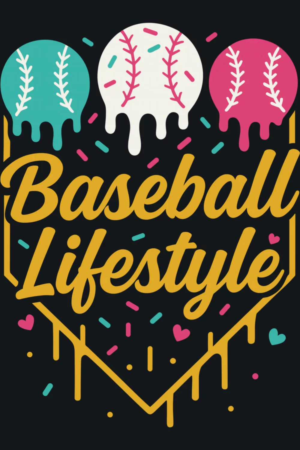 Sunset baseball lifestyle drip graphic with dripping scoops of ice cream for youth fans