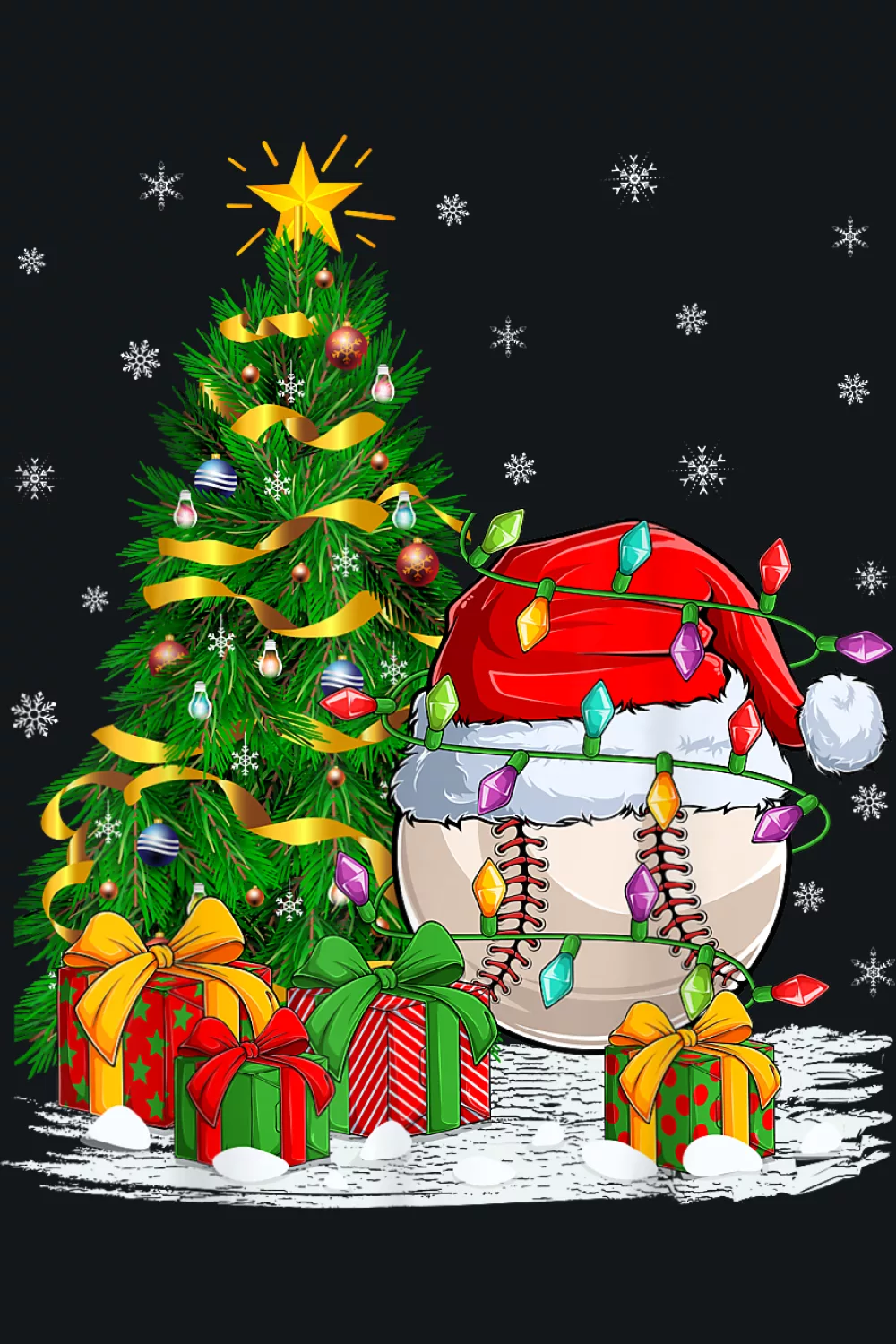 Santa scene beside baseball tree