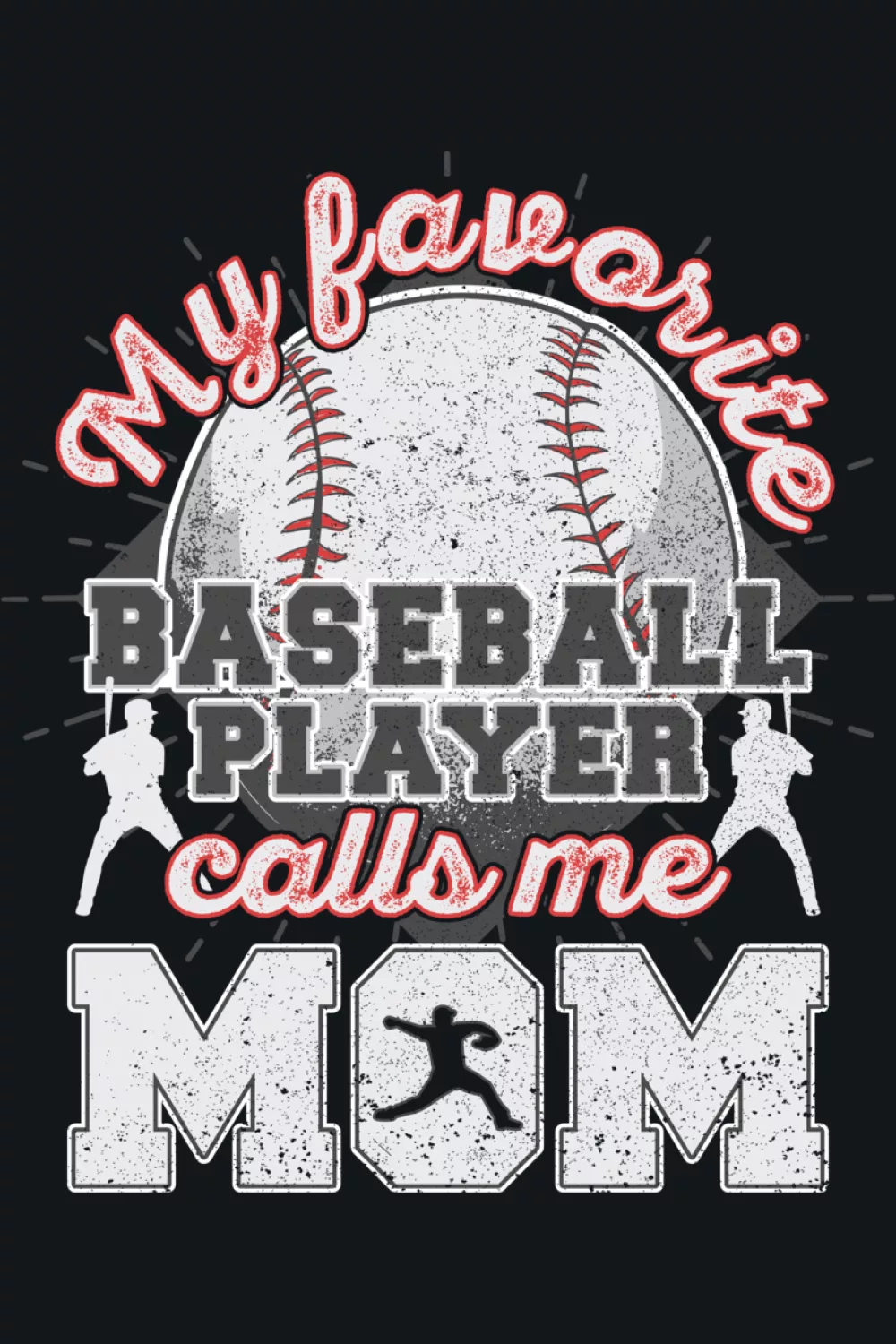Firm block lettering that spells out baseball mom over a patriotic ball.