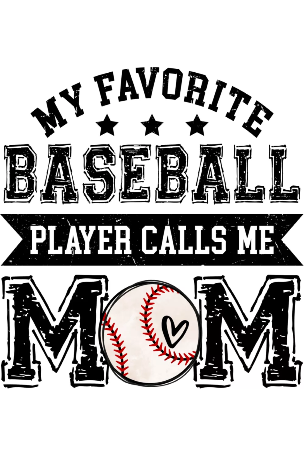 Baseball mom badge design with a distressed flag pattern behind the phrase.