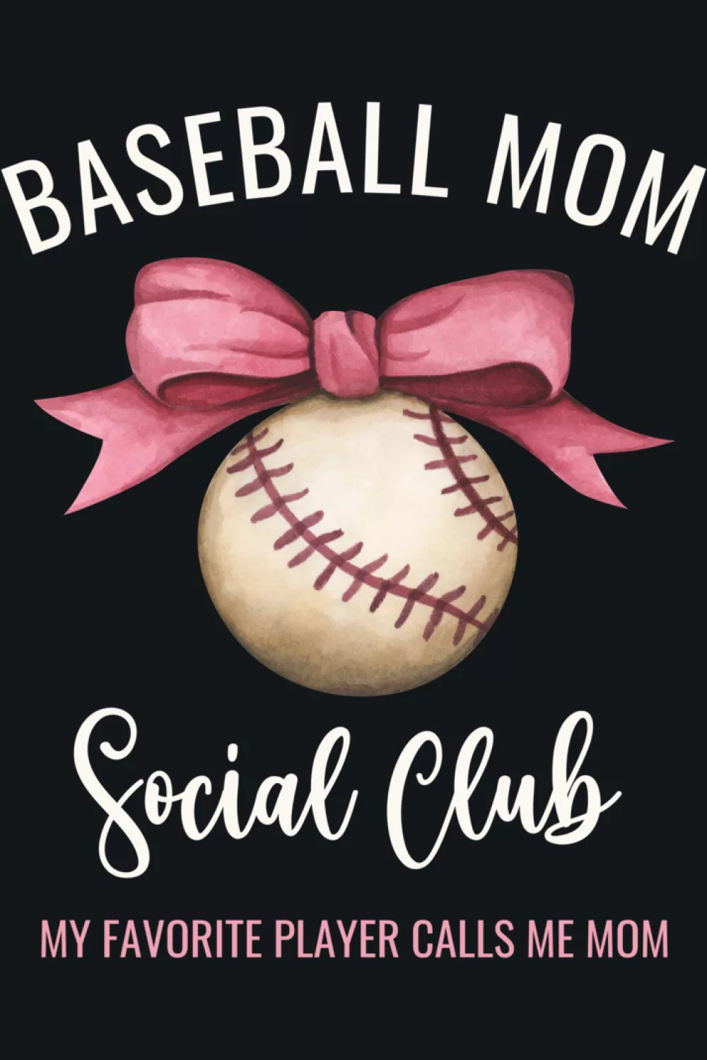 Coquette bow baseball mom graphic with soft colors and a ribbon detail.