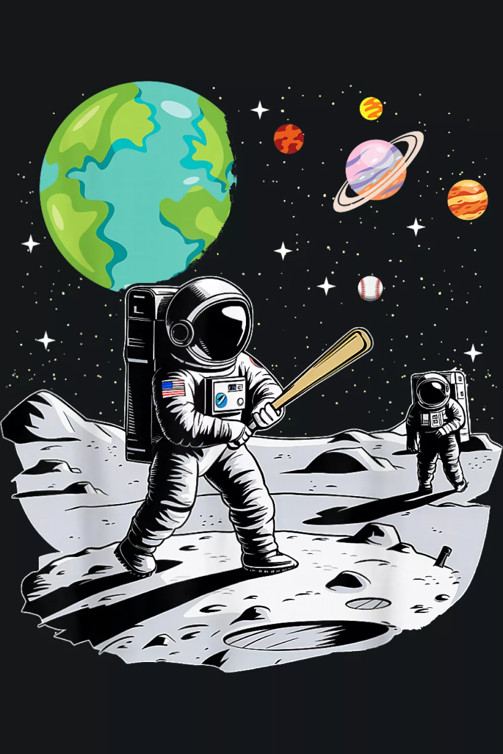 Another funny novelty astronaut baseball graphic with alternate composition for space fans.