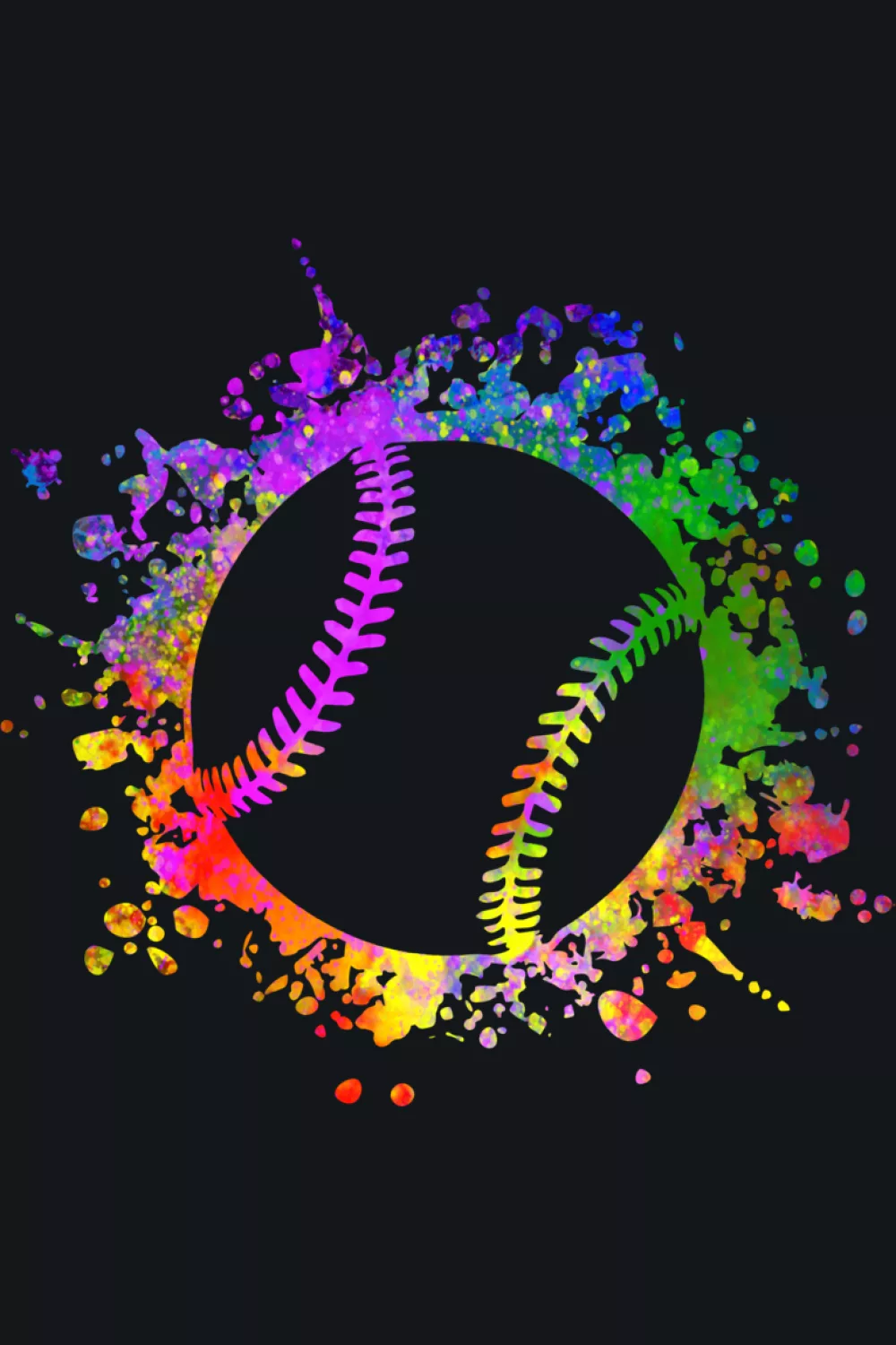 Paint splashes baseball and softball coach themed graphic with colorful splatter accents.