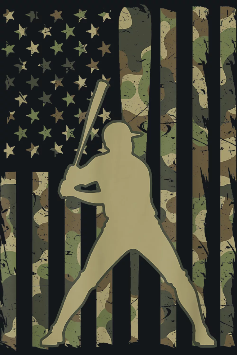 Batter silhouette over US camo flag