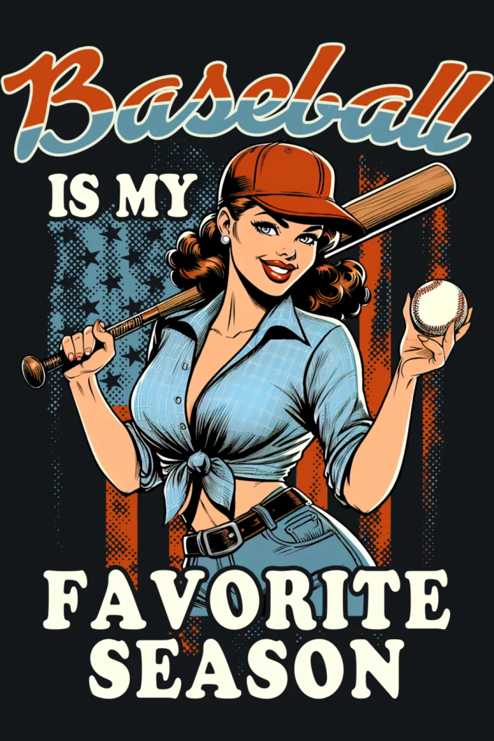 Vintage style Baseball Is My Favorite Season print with player at bat.