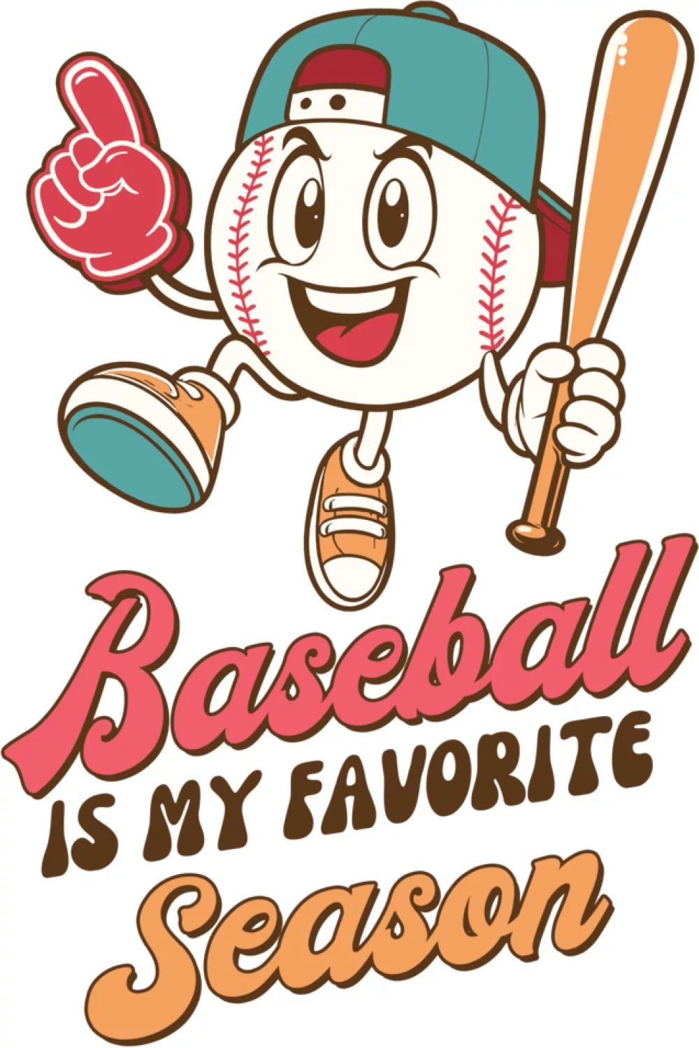 Cartoon player with cheerful Baseball Is My Favorite Season text.