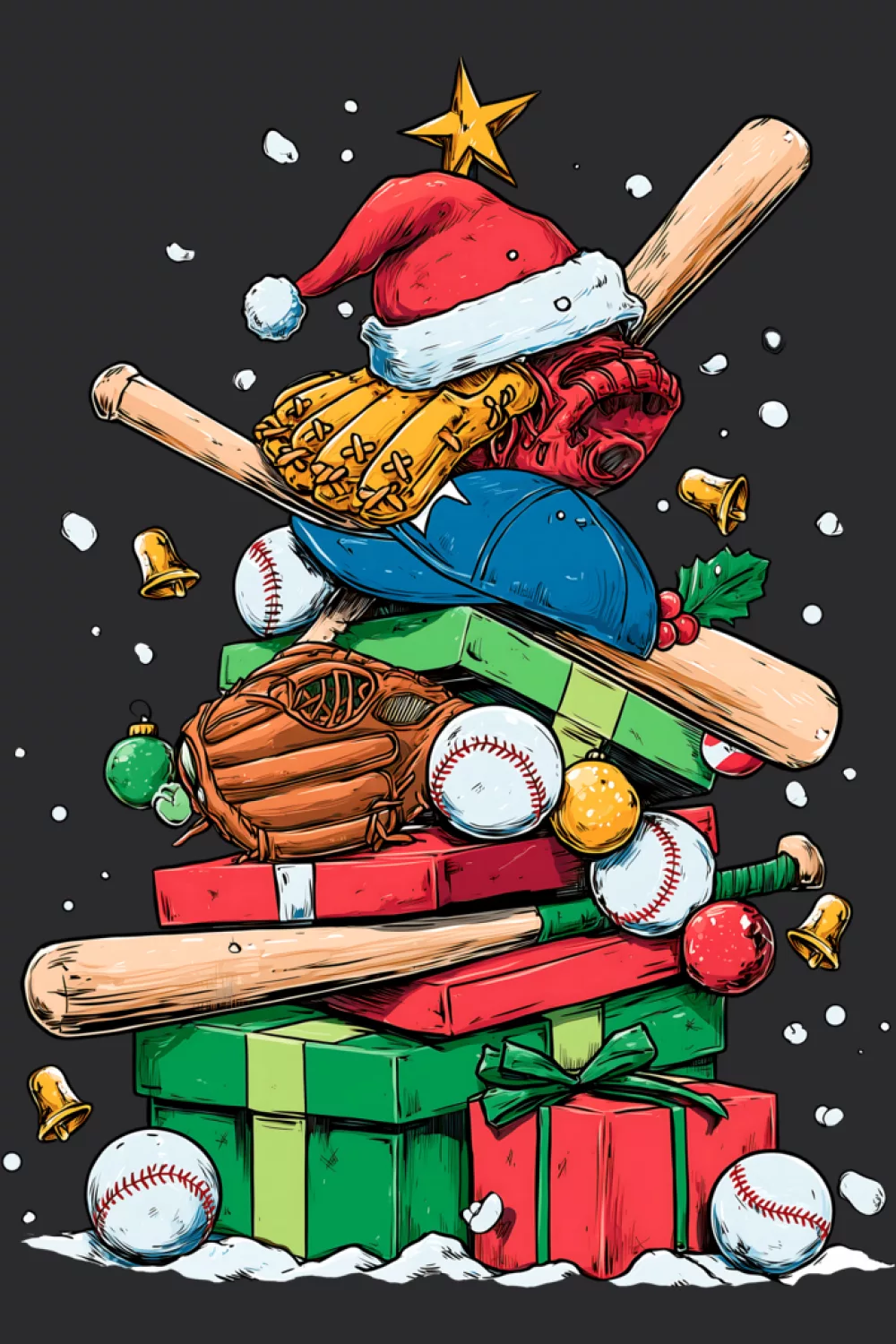 Catcher gear tree with hat and presents