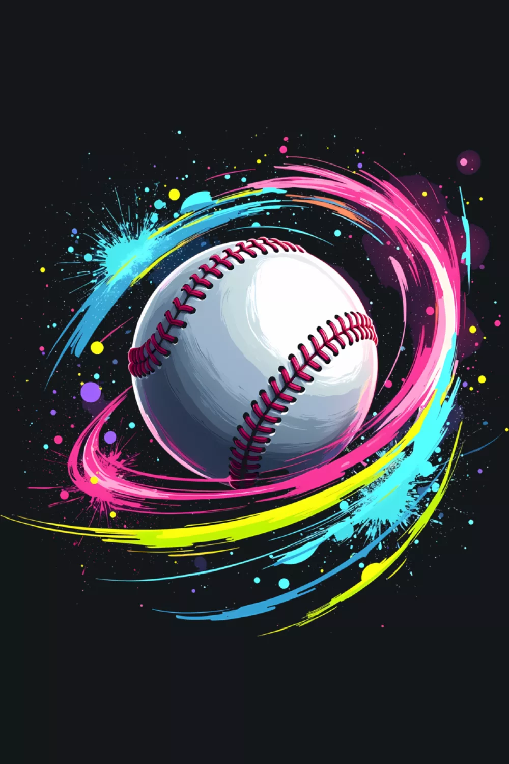 Color art baseball player tie dye look with bright paint splash trails for sporty outfits.