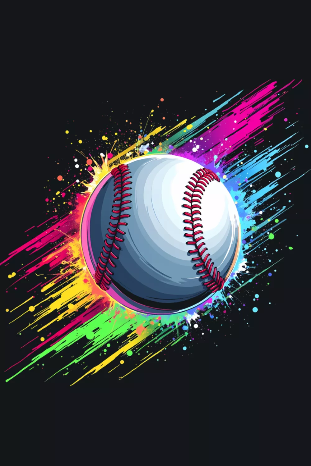 Another colorful tie dye baseball player color art sports lover graphic with splatter edges.