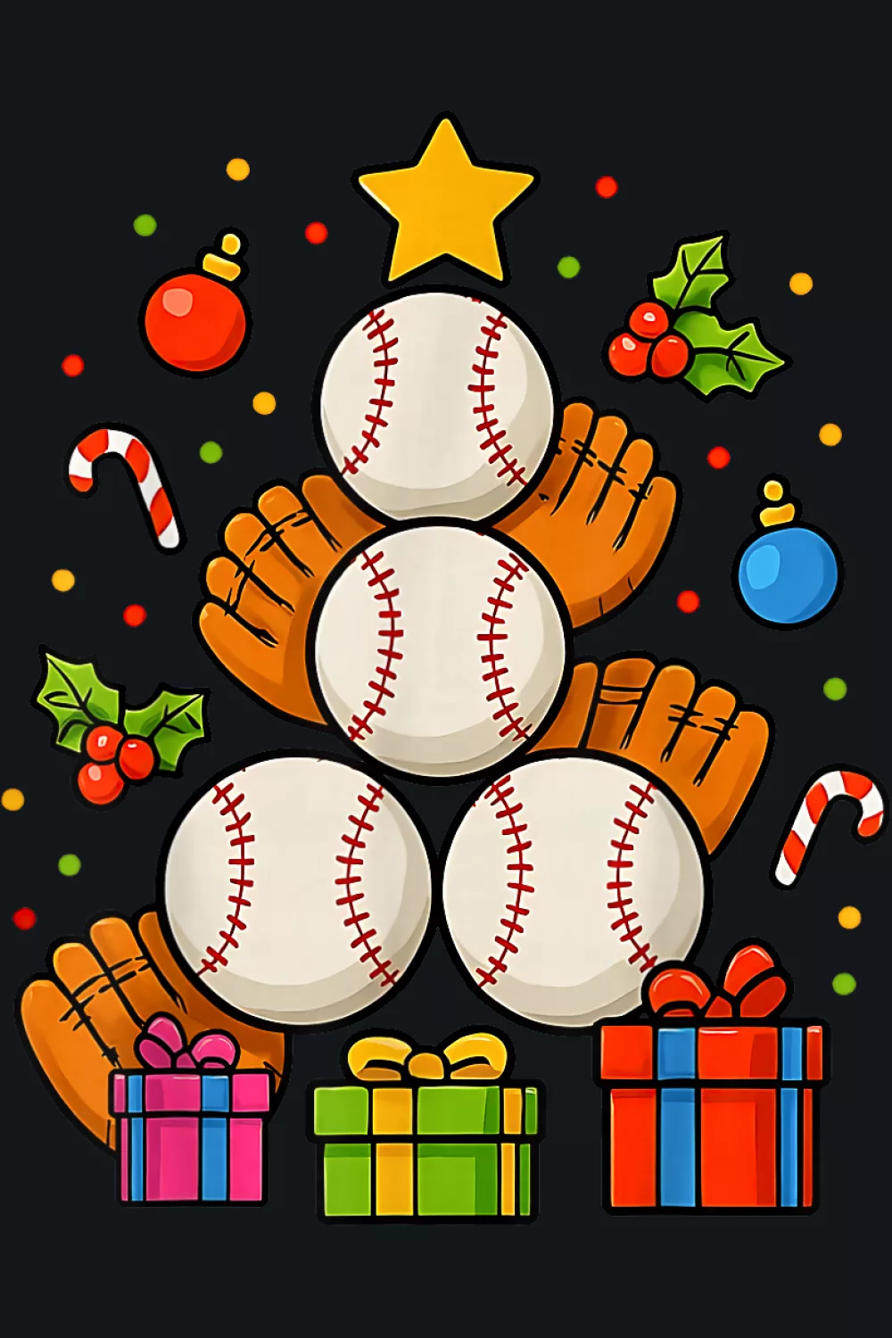 Catcher themed tree with gifts