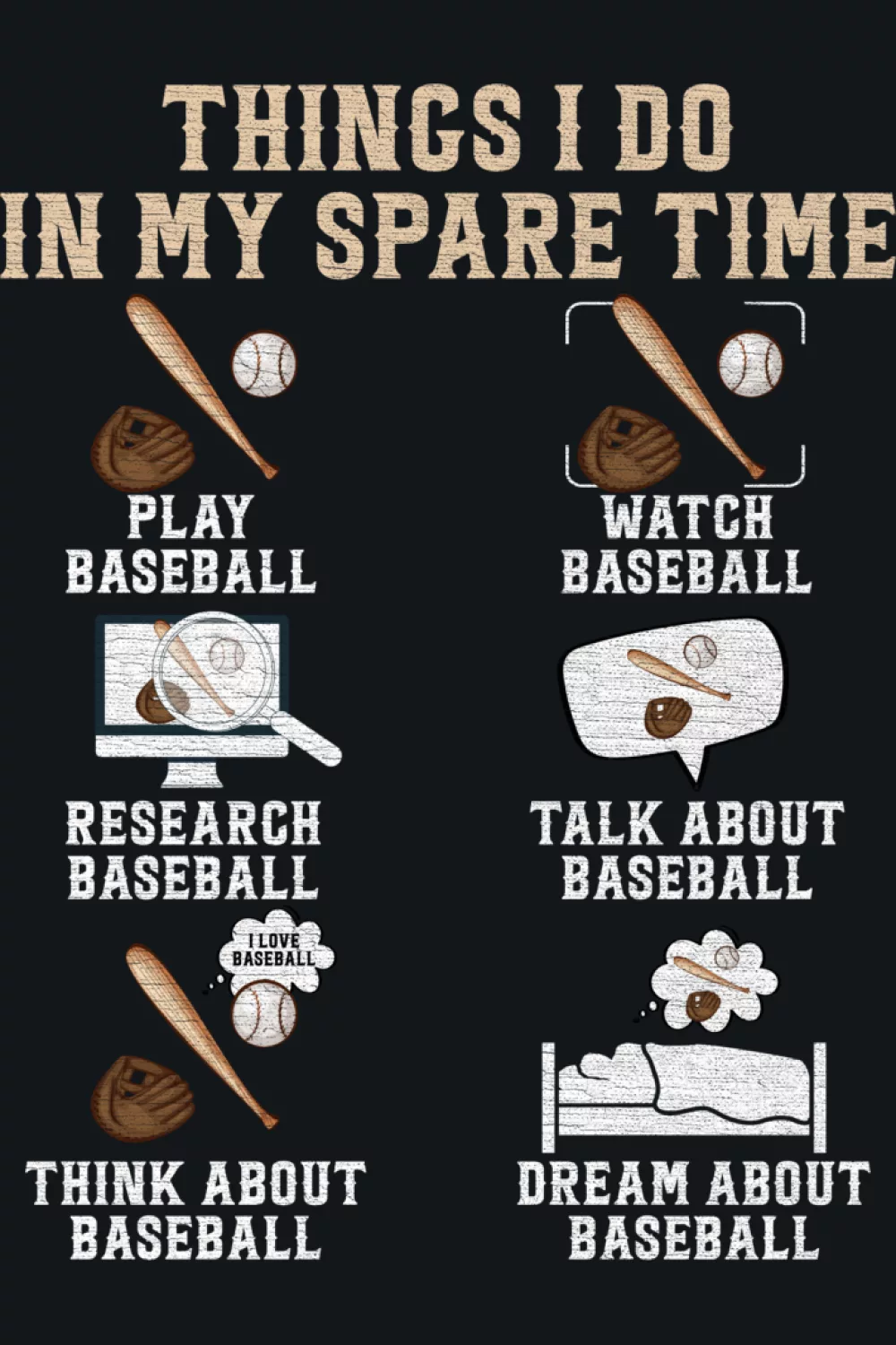 Baseball player spare time checklist with sporty icons and a bold, confident layout.
