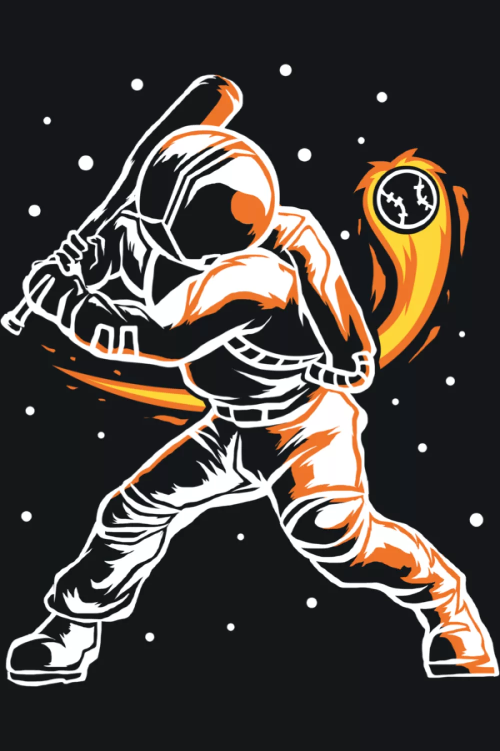 Astronaut holding baseball bat in space, strong hitter vibe with cosmic background.
