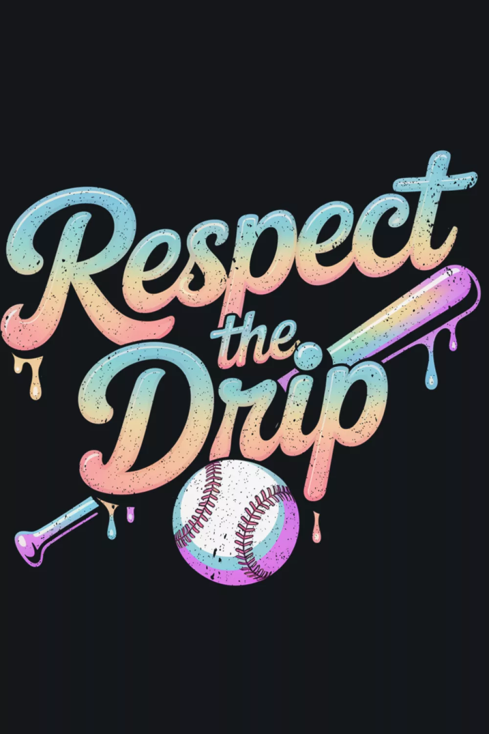 Large central baseball with glow lines and dripping color trails