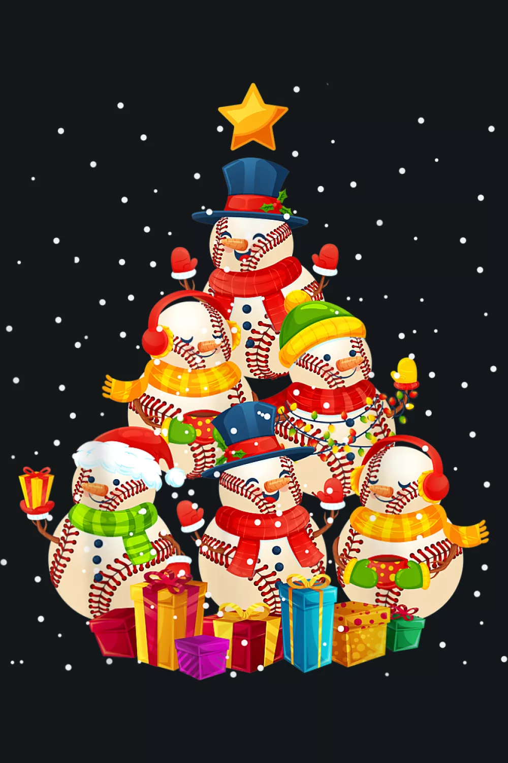 Snowman with baseball tree stack