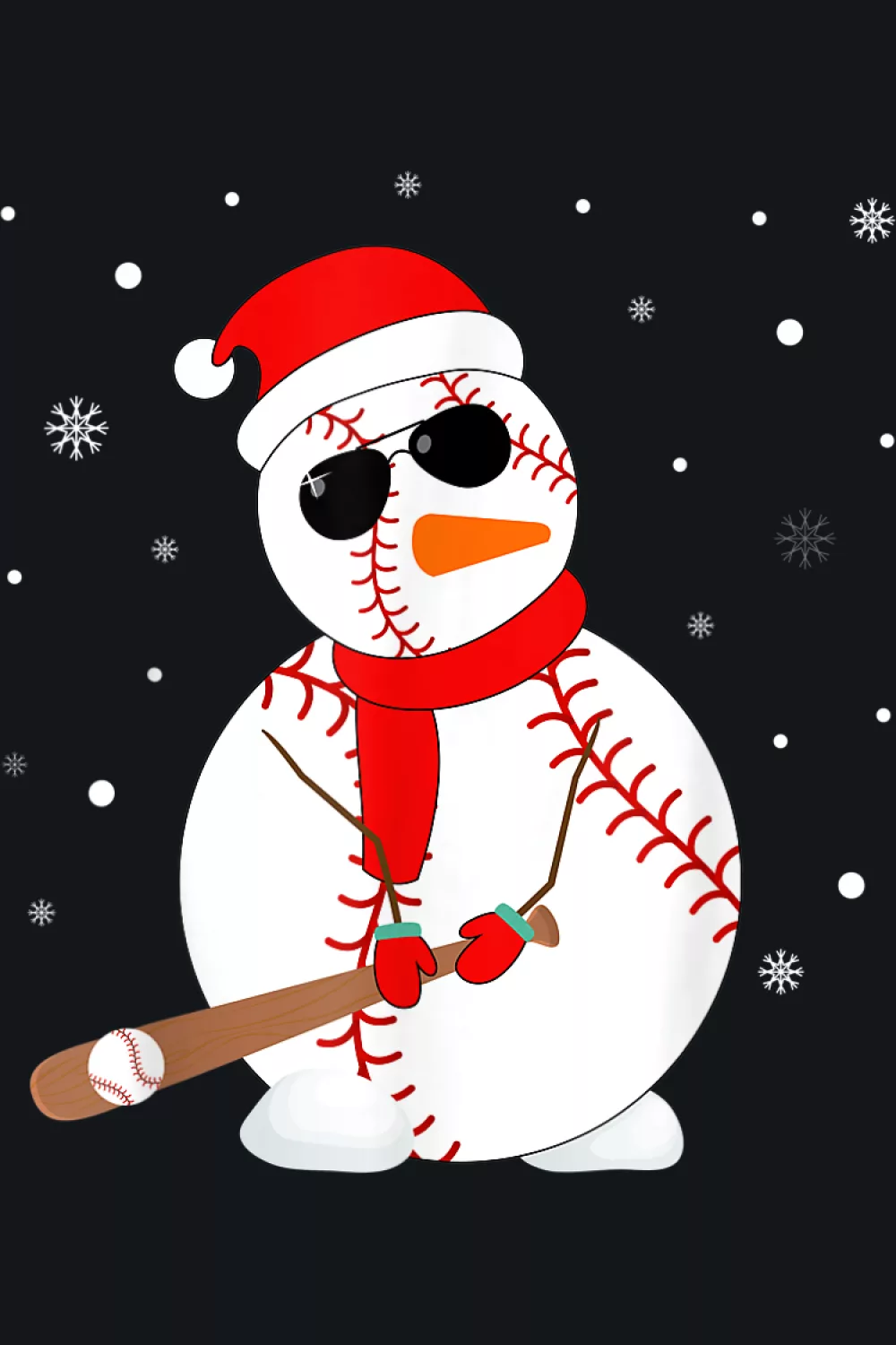 Cheeky snowman holding bat and wink