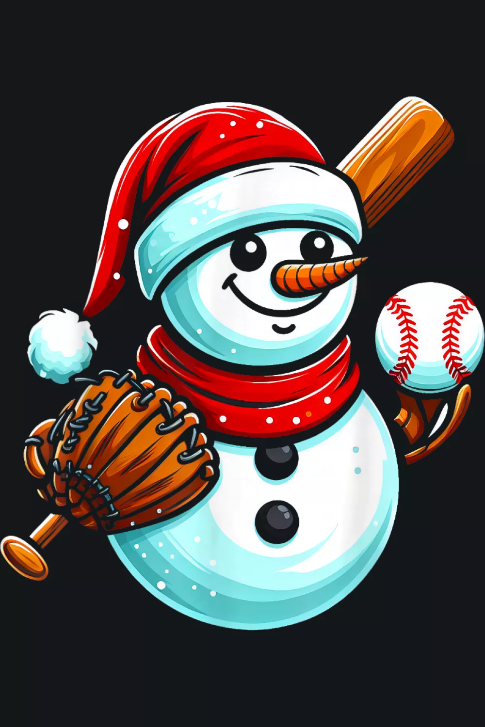 Round snowman holding bat and waving